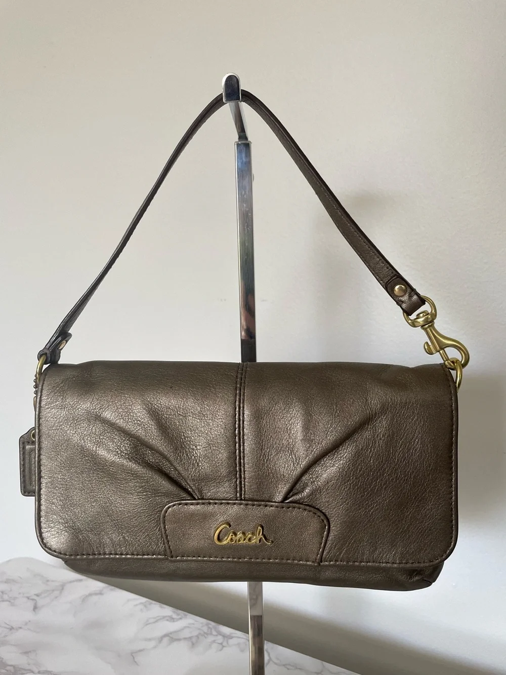 Coach Ashley Metallic Bronze Leather Large Flap Wristlet/Clutch